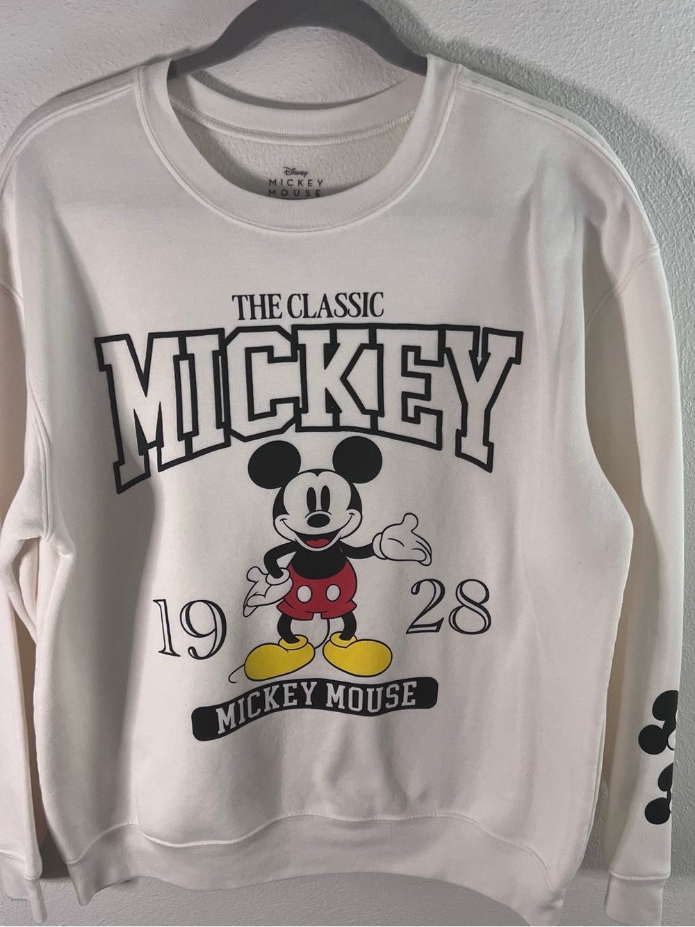 Disney White Crewneck Sweater with Mickey Graphic